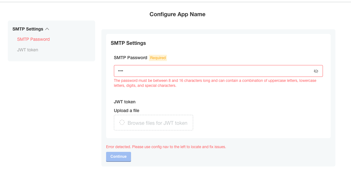 Password validation error